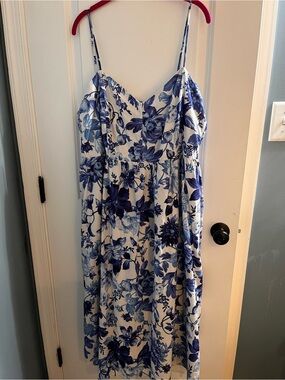 H&M Blue and White Floral Linen Dress
